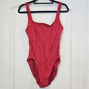 Anne Cole Red Cable Knit Womens One Piece Swimtsuit